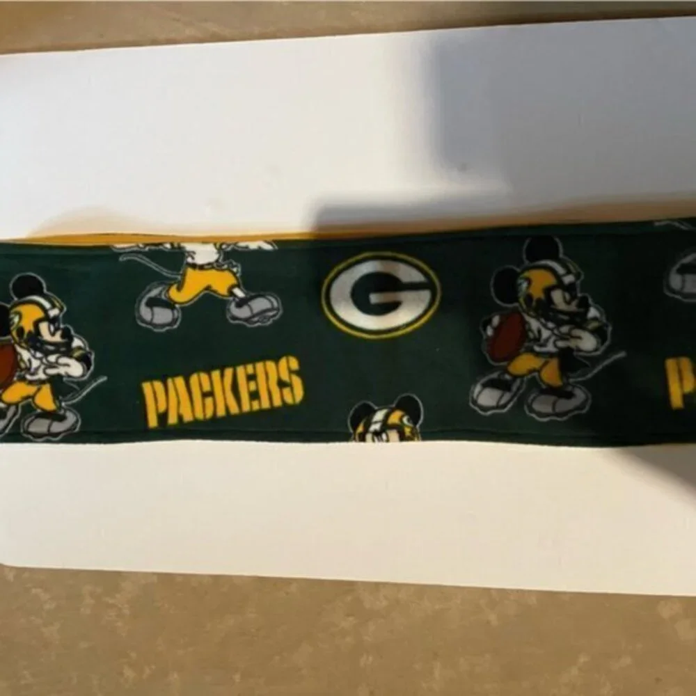 Green Bay Packers Fleece Scarf Mickey Mouse Pattern